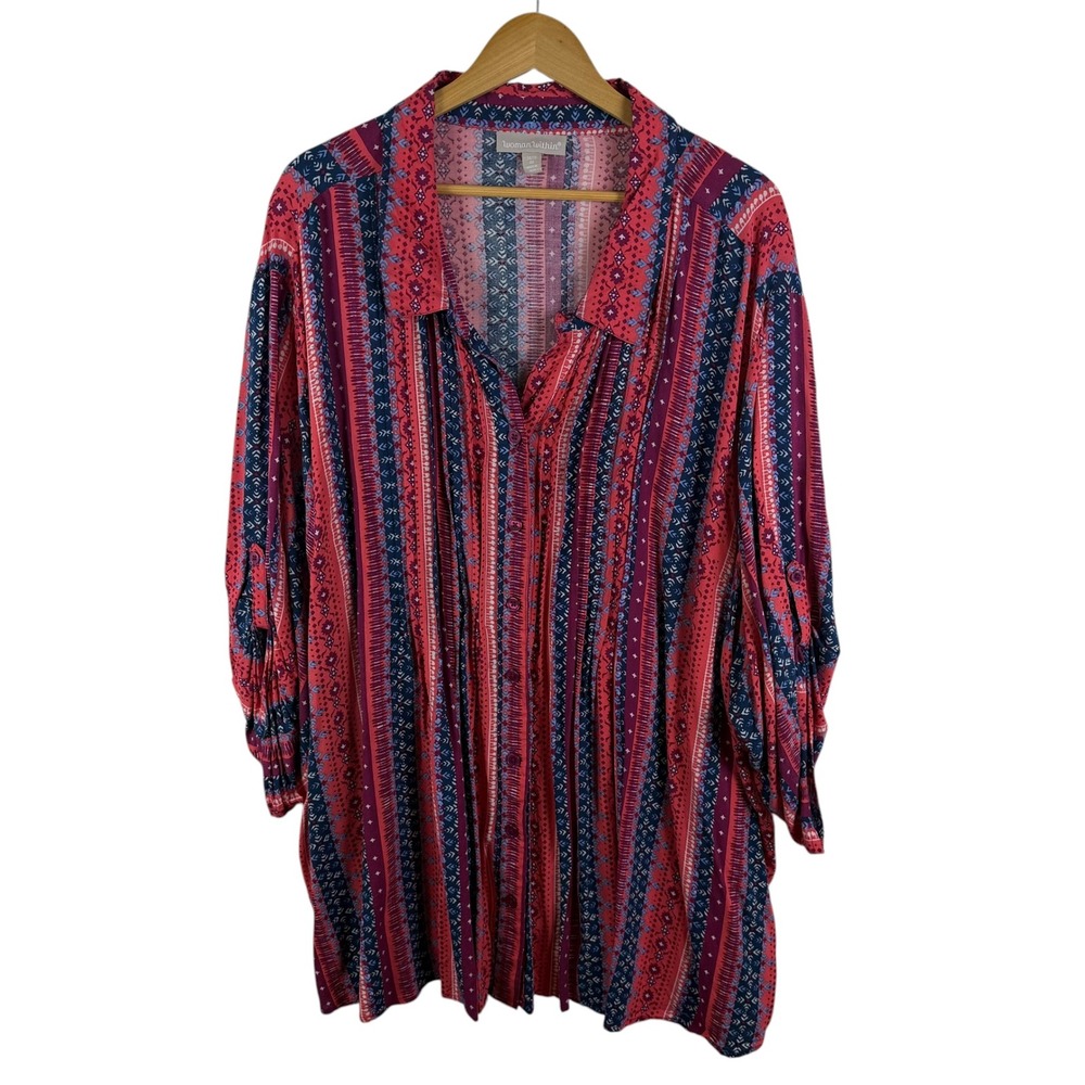 Woman Within Striped Boho Tunic Top Sz 4X 34/36 Multicolor Artsy Comfy Eclectic‎